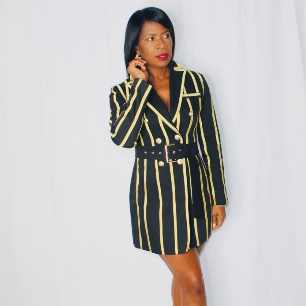 Just In Time Metallic Stripe Blazer Dress
